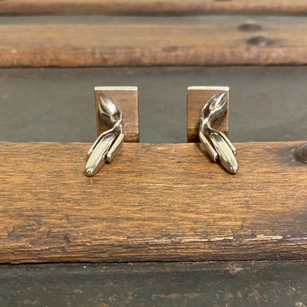 Cuff links two toned with diamond stud in each ~